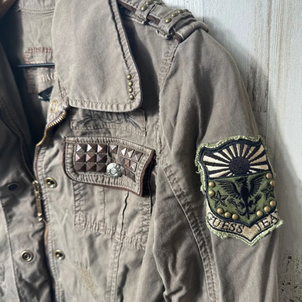 Vintage Y2K Guess Military Style Button Zip Jacket Olive Green‎ Grunge Womens S - Picture 7 of 9